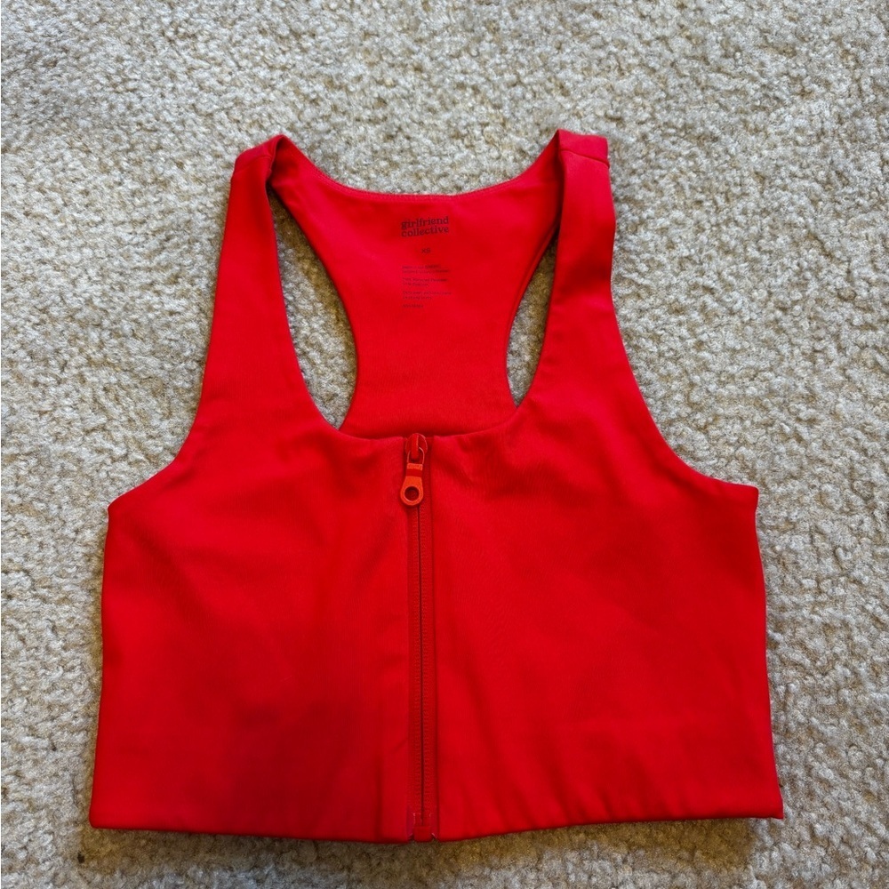 Girlfriend Collective Redish-Orange Front-Zip Racerback Sports Bra Size XS